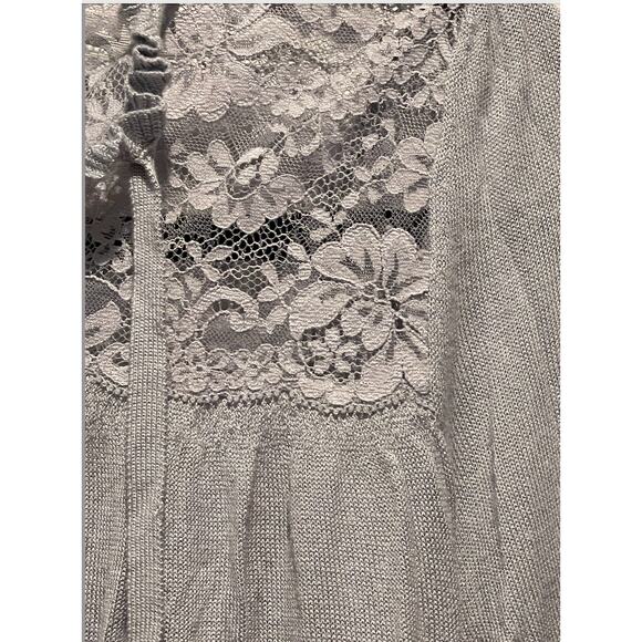 NWOT Frenchi Anthropologie Light Blue Grey Lace Knit Sweater Tie‎ Neck - Picture 6 of 6